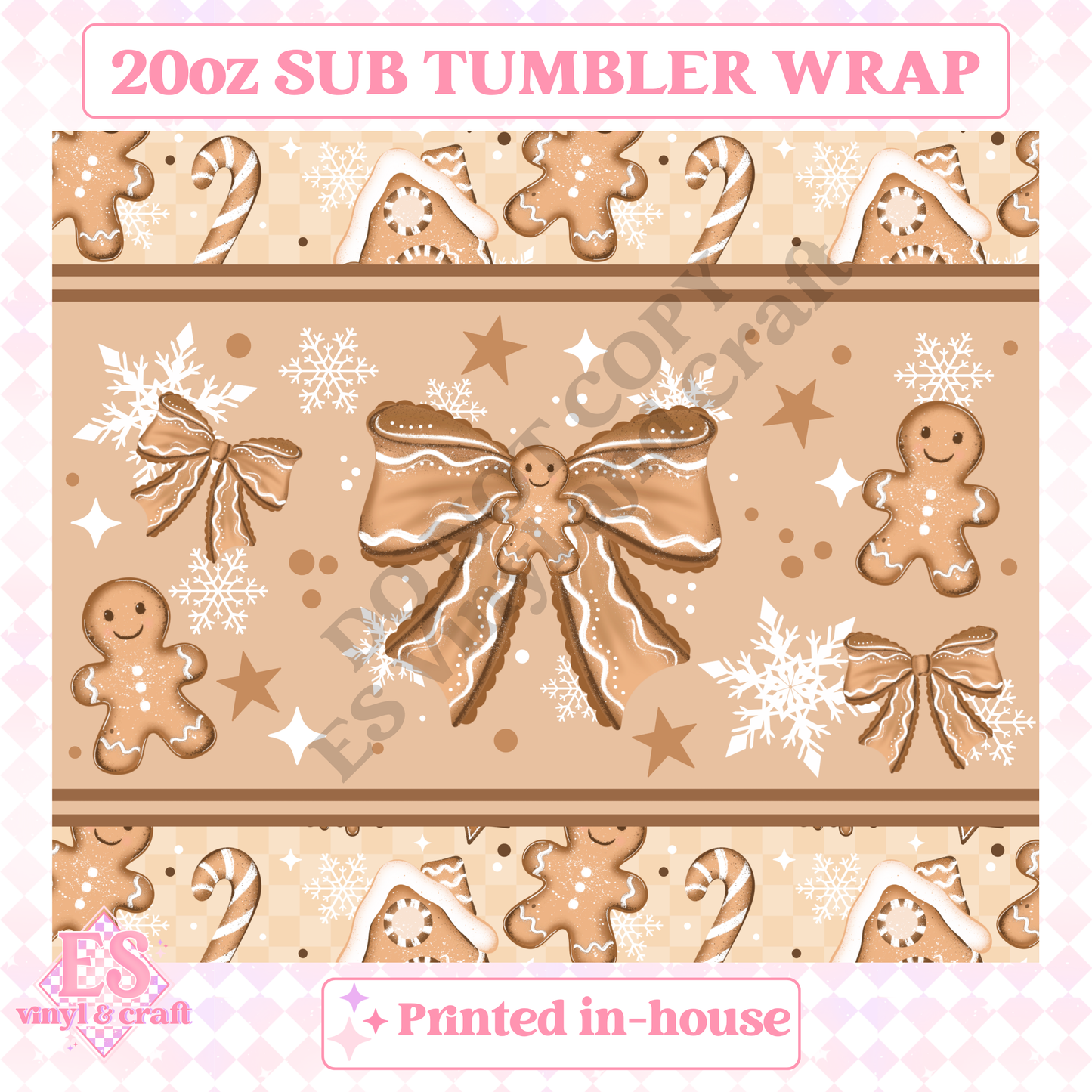 Gingerbread Bow - Full 20oz Tumbler Sublimation Print image 1