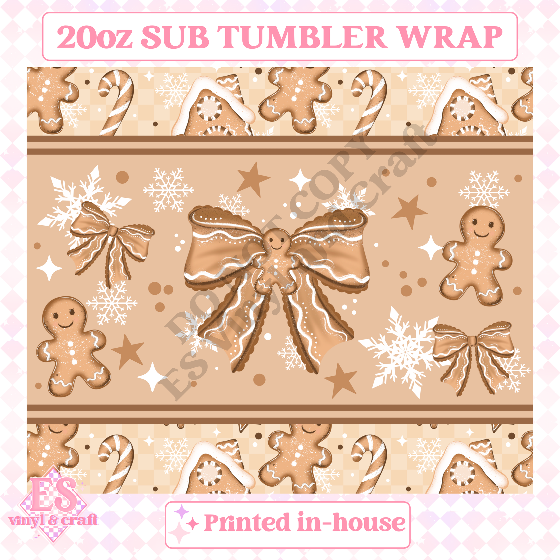 Gingerbread Bow - Full 20oz Tumbler Sublimation Print image 1