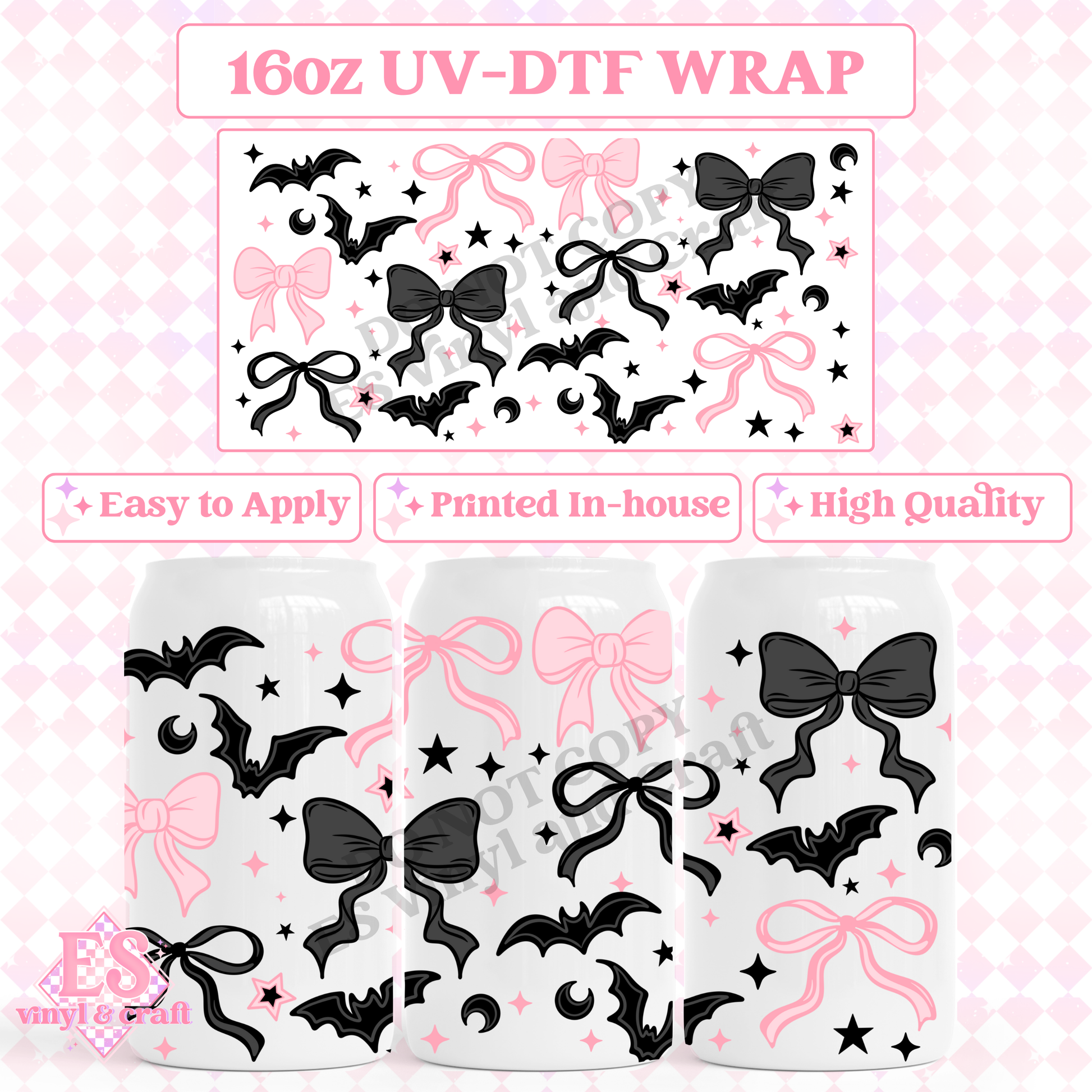 Girly Spooky Bows - 16oz Beer Can / Libbey UV-DTF Transfer image 0
