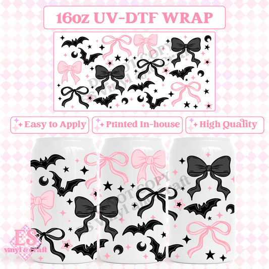 Girly Spooky Bows - 16oz Beer Can / Libbey UV-DTF Transfer image 0