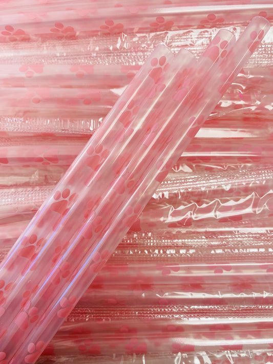 Pink Paw Prints Clear Straw image 0