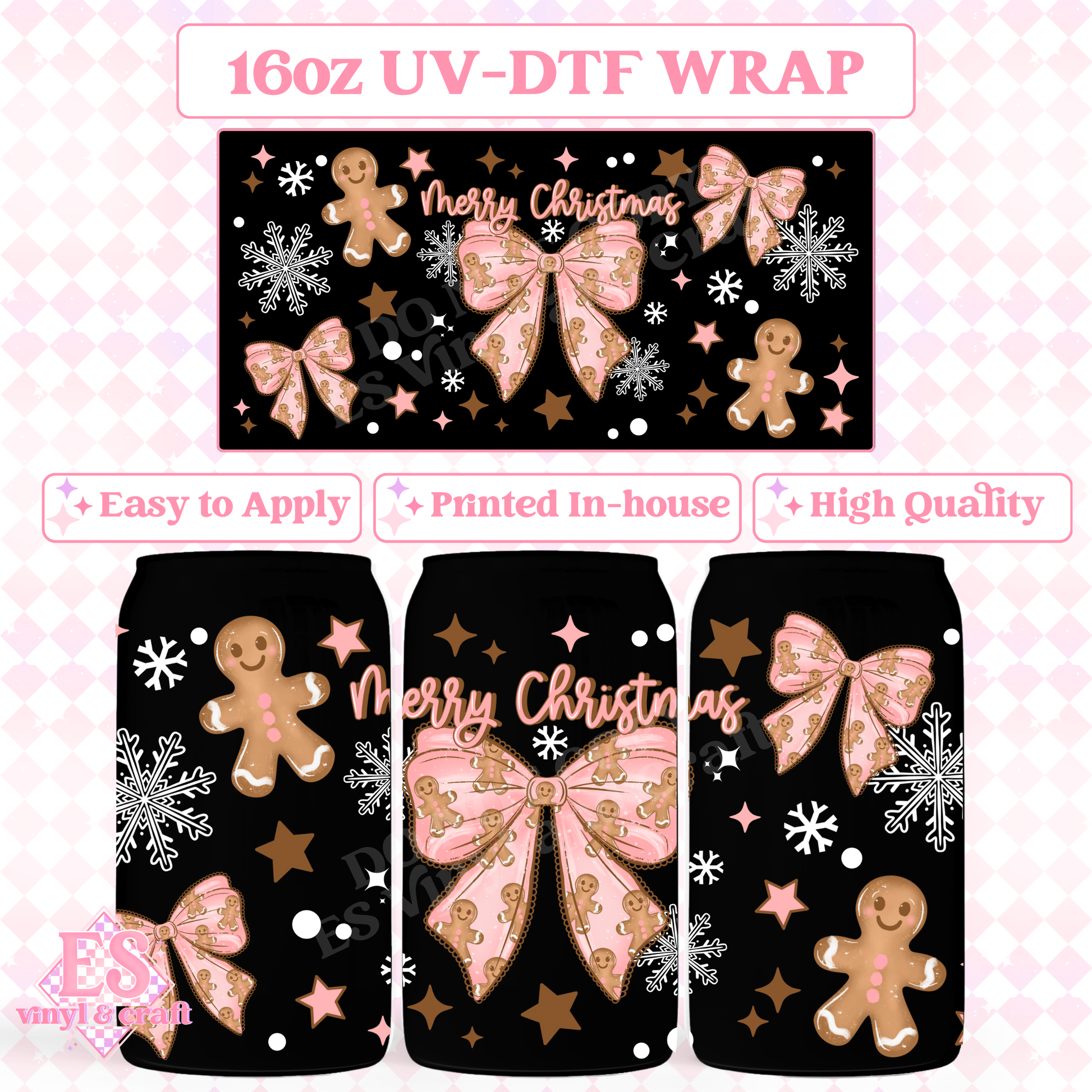Gingerbread Bow - 16oz Beer Can / Libbey UV-DTF image 0