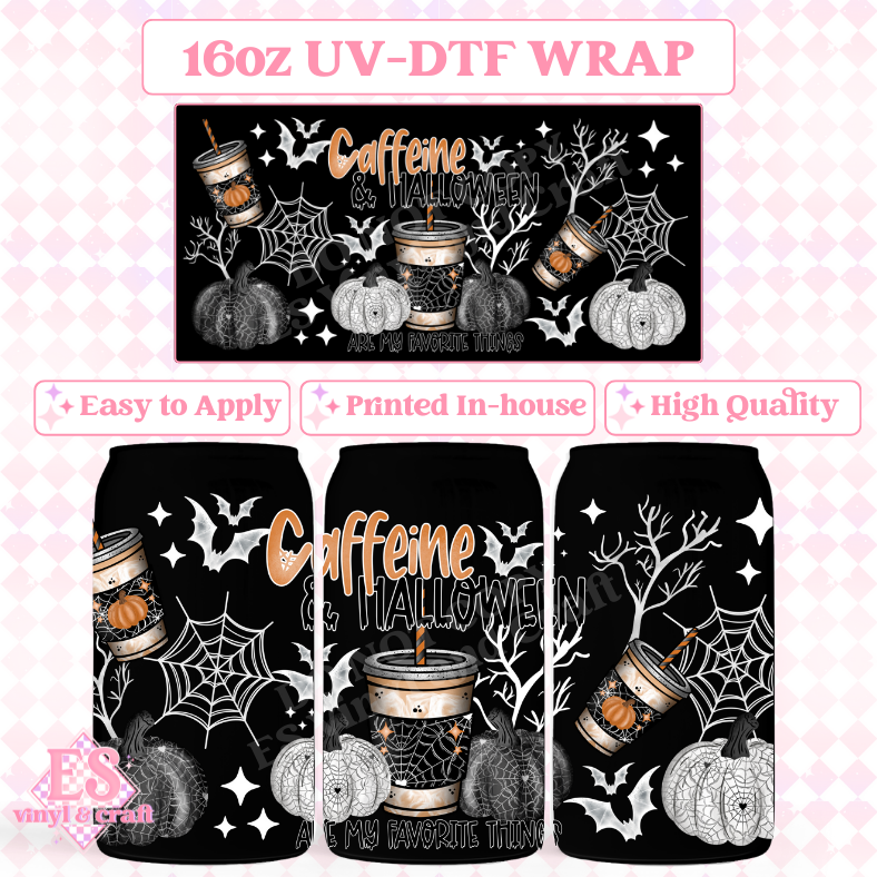 Caffeine and Halloween (White) - 16oz Beer Can / Libbey UV-DTF image 0
