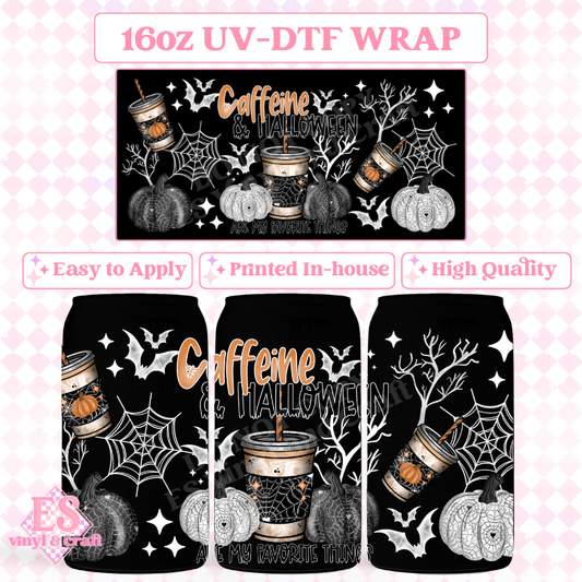 Caffeine and Halloween (White) - 16oz Beer Can / Libbey UV-DTF image 0