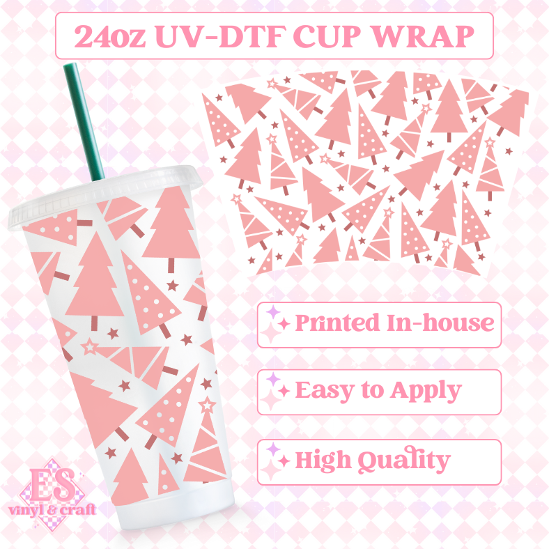 Pink Christmas Trees - UVDTF 24oz Cold Cup Wrap image 0