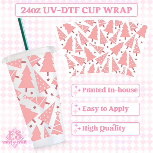 Pink Christmas Trees - UVDTF 24oz Cold Cup Wrap image 0