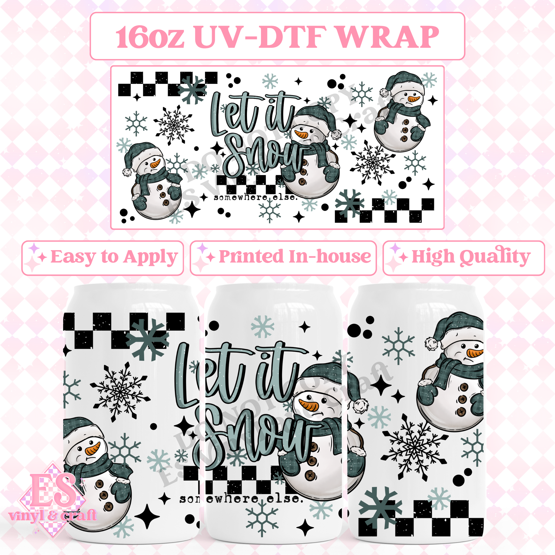 Let It Snow Sad Snowman - 16oz Beer Can / Libbey UV-DTF image 0