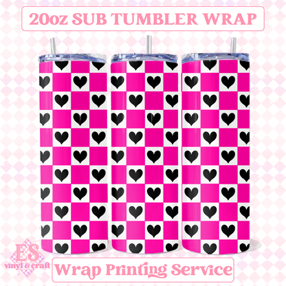 Heart Checkerboard (3 Colour Options) - Full 20oz Tumbler Sublimation Print image 2