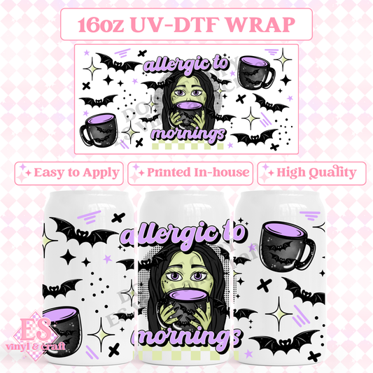 Allergic to Mornings - 16oz Beer Can / Libbey UV-DTF Transfer image 0