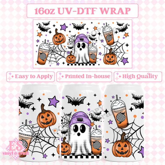 Halloween Ghost - 16oz Beer Can / Libbey UV-DTF image 0