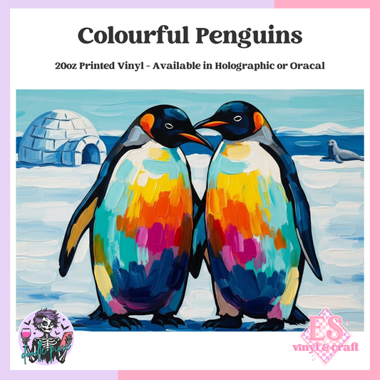 Colourful Penguins - 20oz Printed Tumbler Self Adhesive Vinyl image 0
