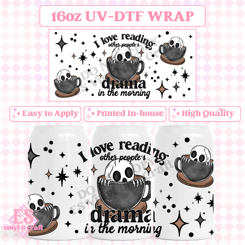 Drama - 16oz Beer Can / Libbey UV-DTF Transfer image 0