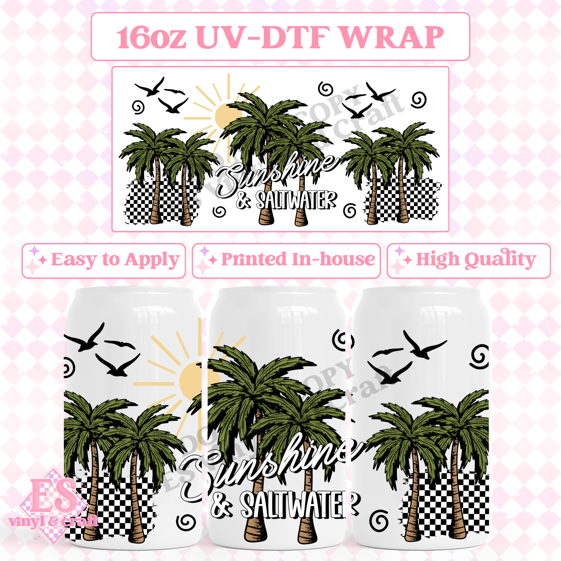 Sunshine and Saltwater - 16oz Beer Can / Libbey UV-DTF Transfer image 0