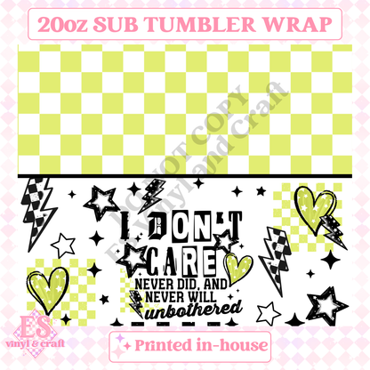 I Don't Care (Pink or Green Options) - Full 20oz Tumbler Sublimation Print image 3