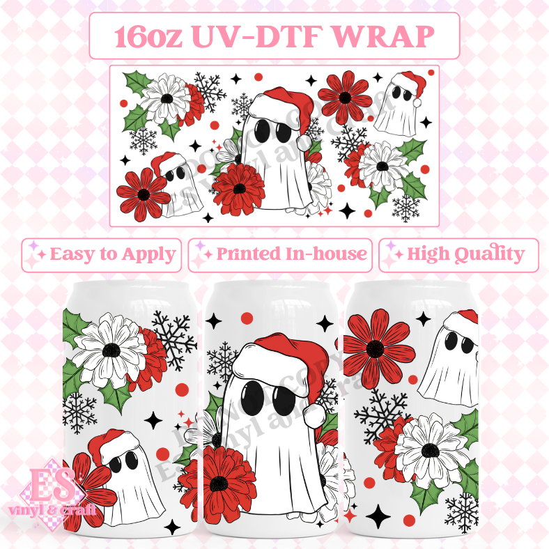 Christmas Ghost - 16oz Beer Can / Libbey UV-DTF image 0