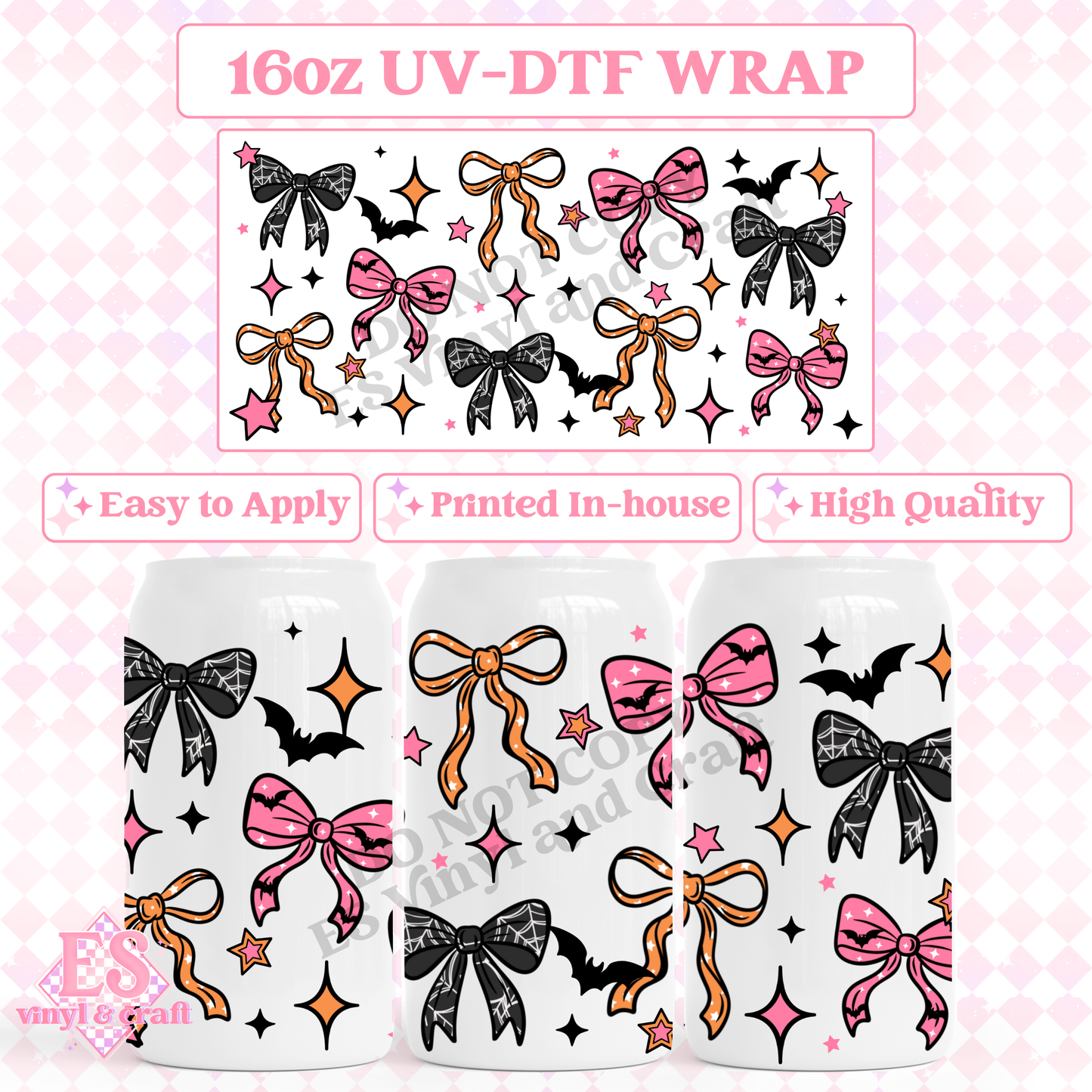 Spooky Bows - 16oz Beer Can / Libbey UV-DTF Transfer image 0