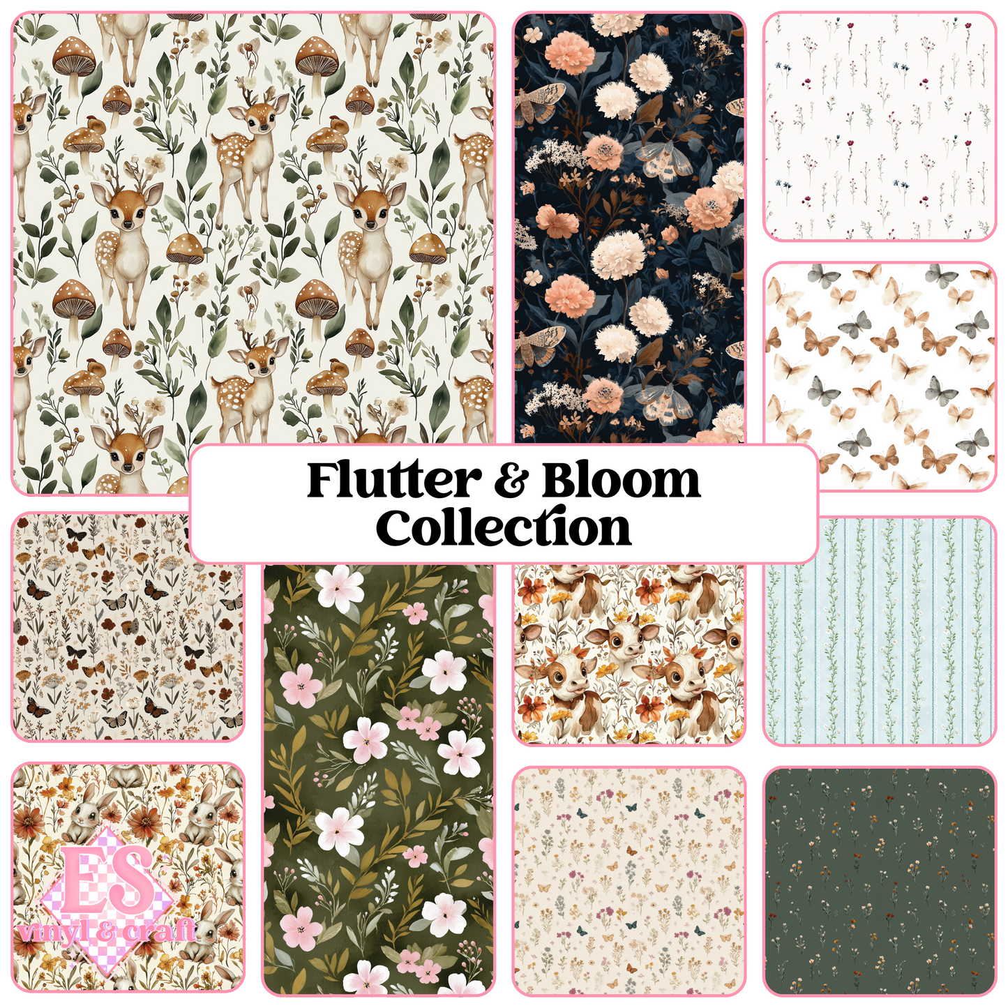 Flutter & Bloom Collection - UV Printed Vinyl 12" x 12" Sheet image 0