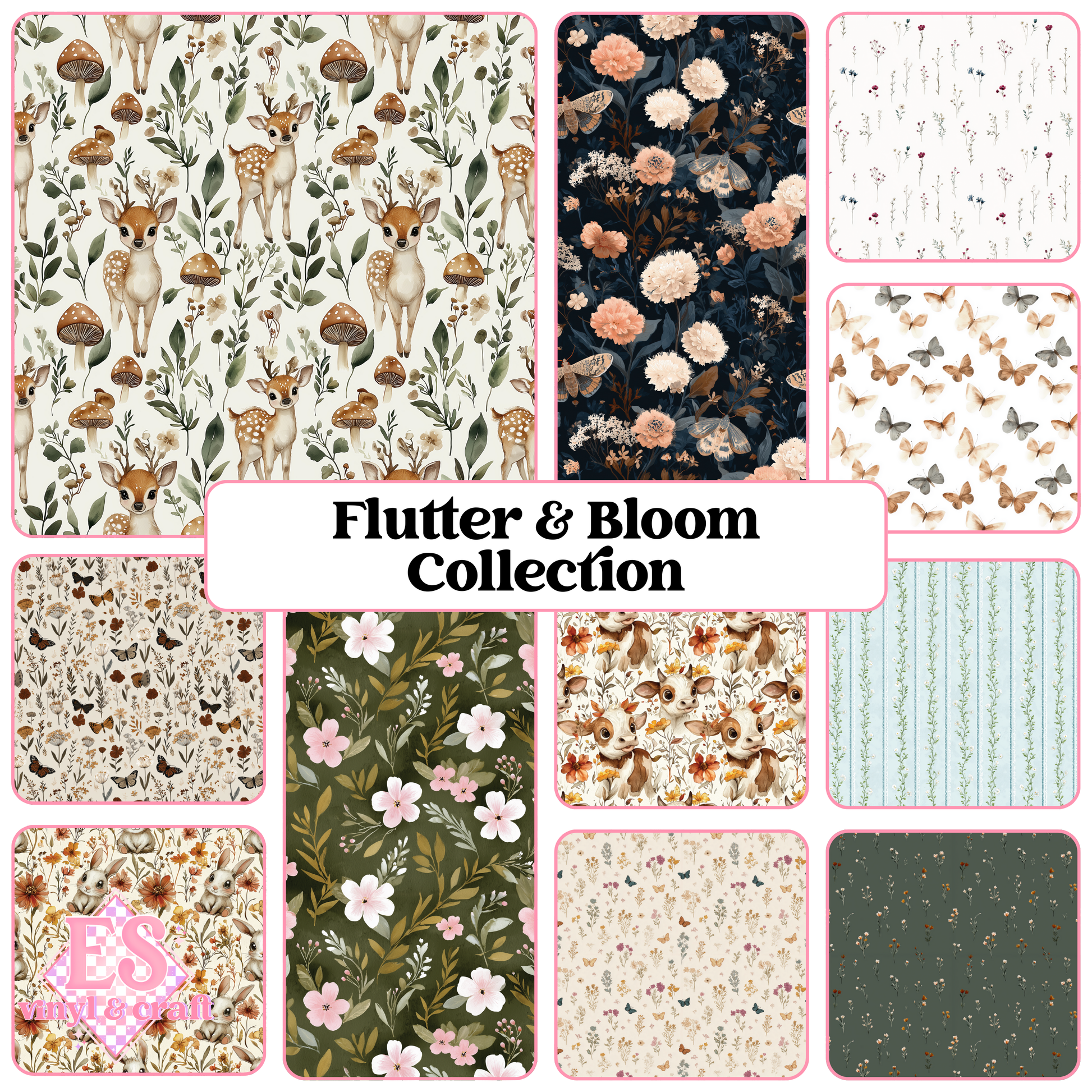 Flutter & Bloom Collection - UV Printed Vinyl 12" x 12" Sheet image 0