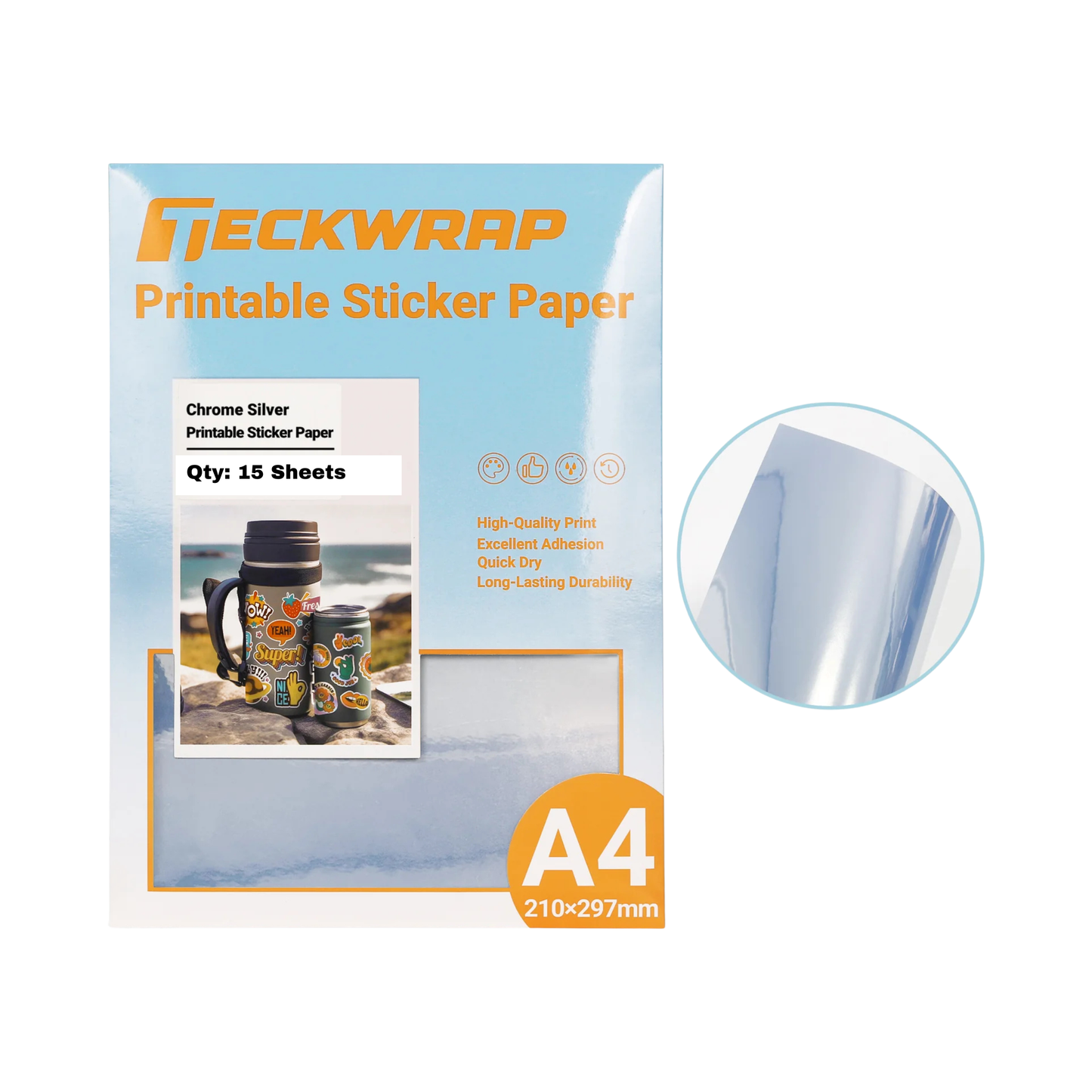 Inkjet Printable Sticker Paper Chrome Silver or Gold image 1