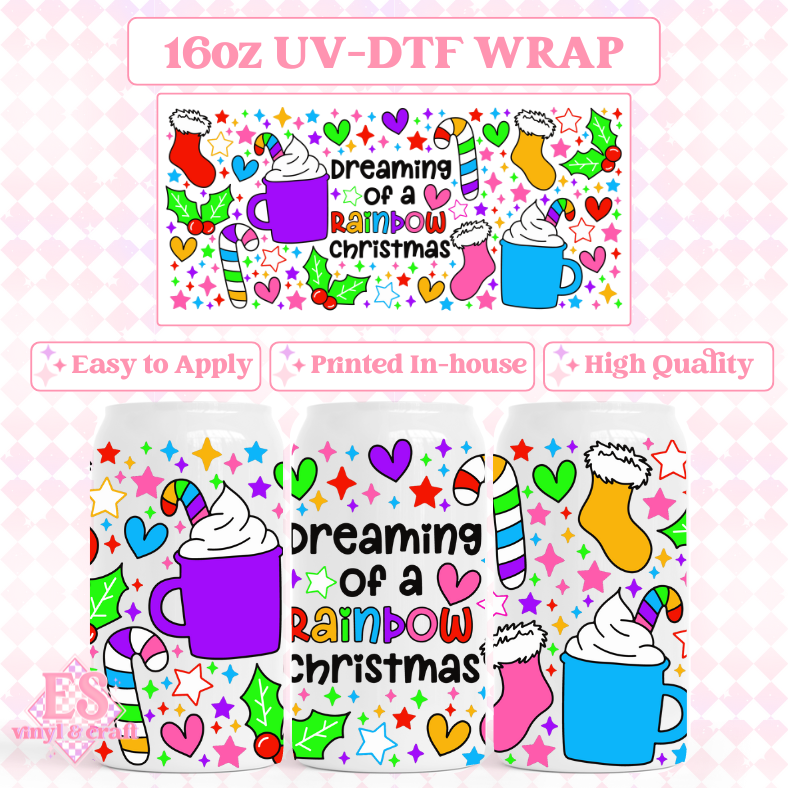 Dreaming of a Rainbow Christmas - UVDTF 16oz Libbey Can Wrap image 0
