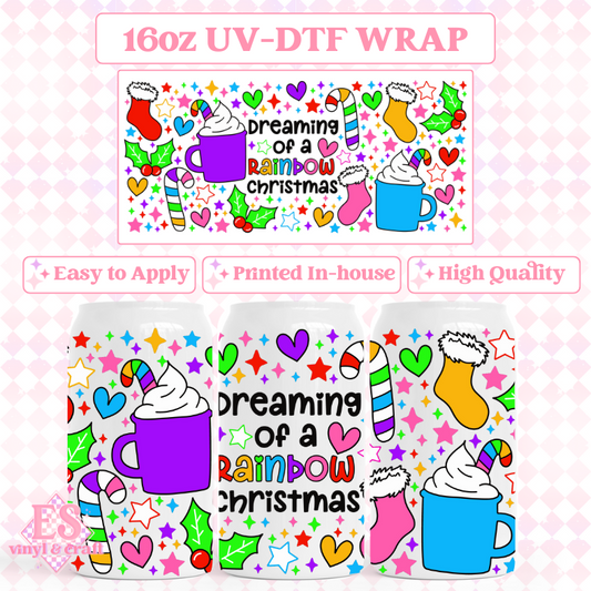 Dreaming of a Rainbow Christmas - UVDTF 16oz Libbey Can Wrap image 0