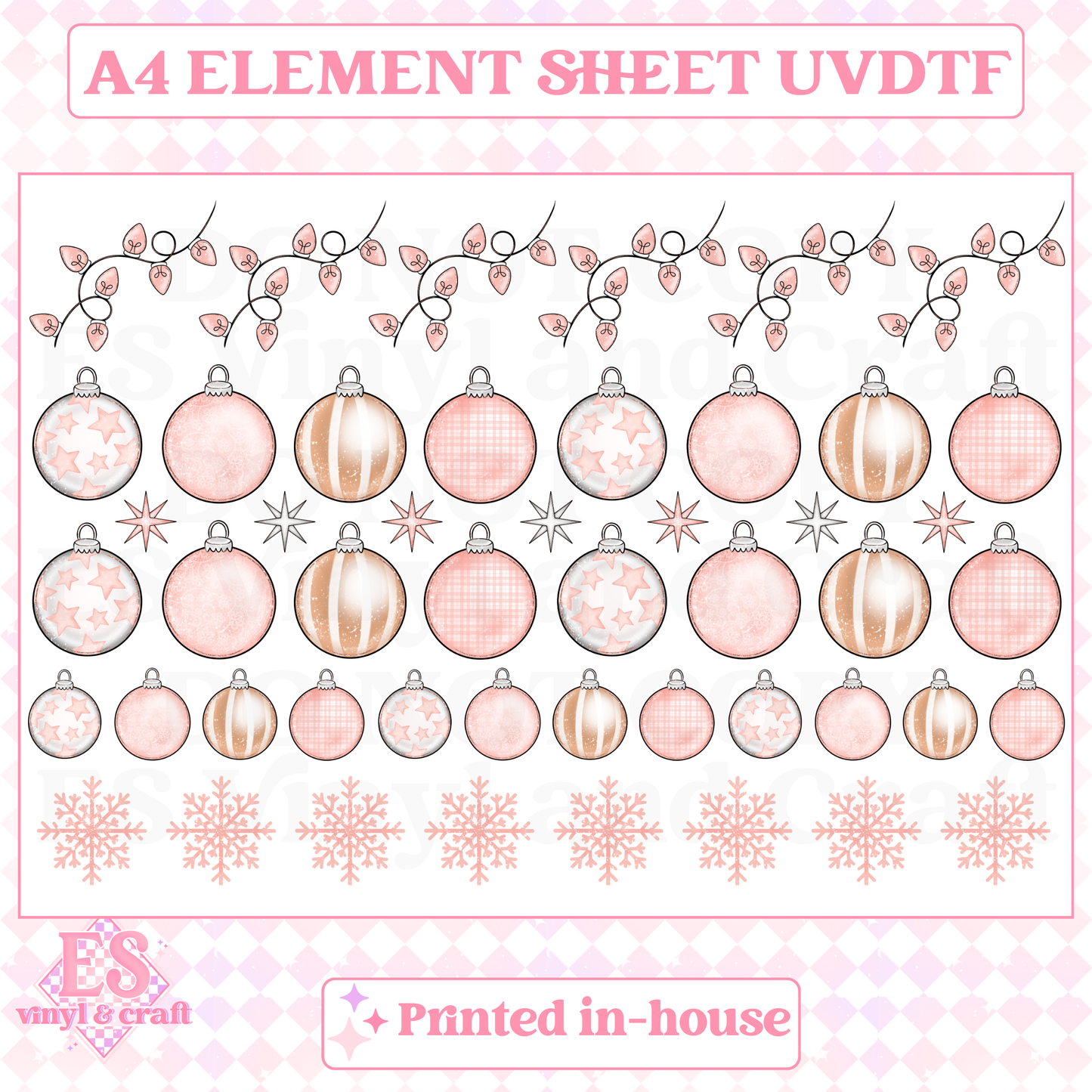 Pink Christmas Decorations - UVDTF (A4 Sheet) 210mm x 300mm image 0