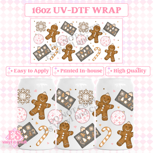Gingerbread Ornaments - 16oz Beer Can / Libbey UV-DTF Transfer image 0