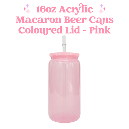 16oz Macaron Acrylic Coloured Beer Can with Plastic Lid and Straw image 1