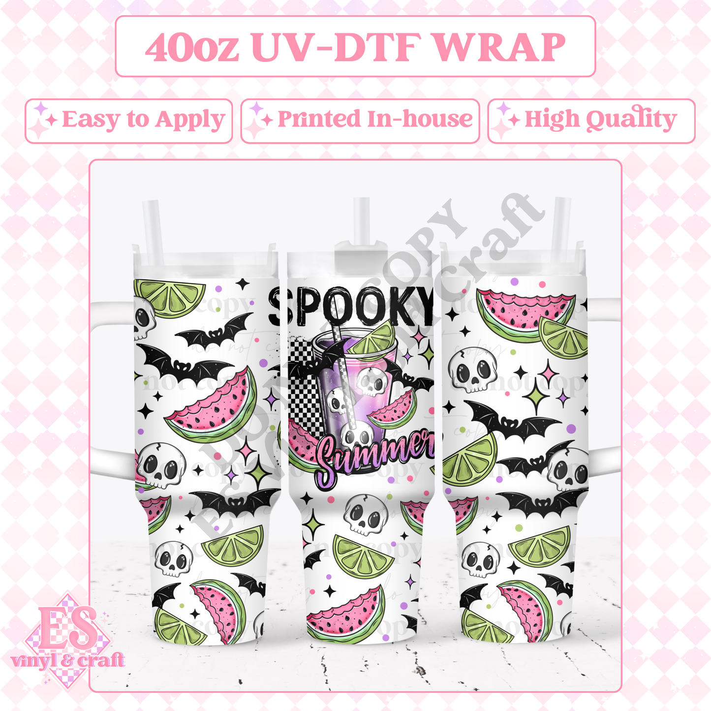 Spooky Summer - 40oz Tumbler Wraps - UV-DTF (2 Wraps - Top and Bo image 0