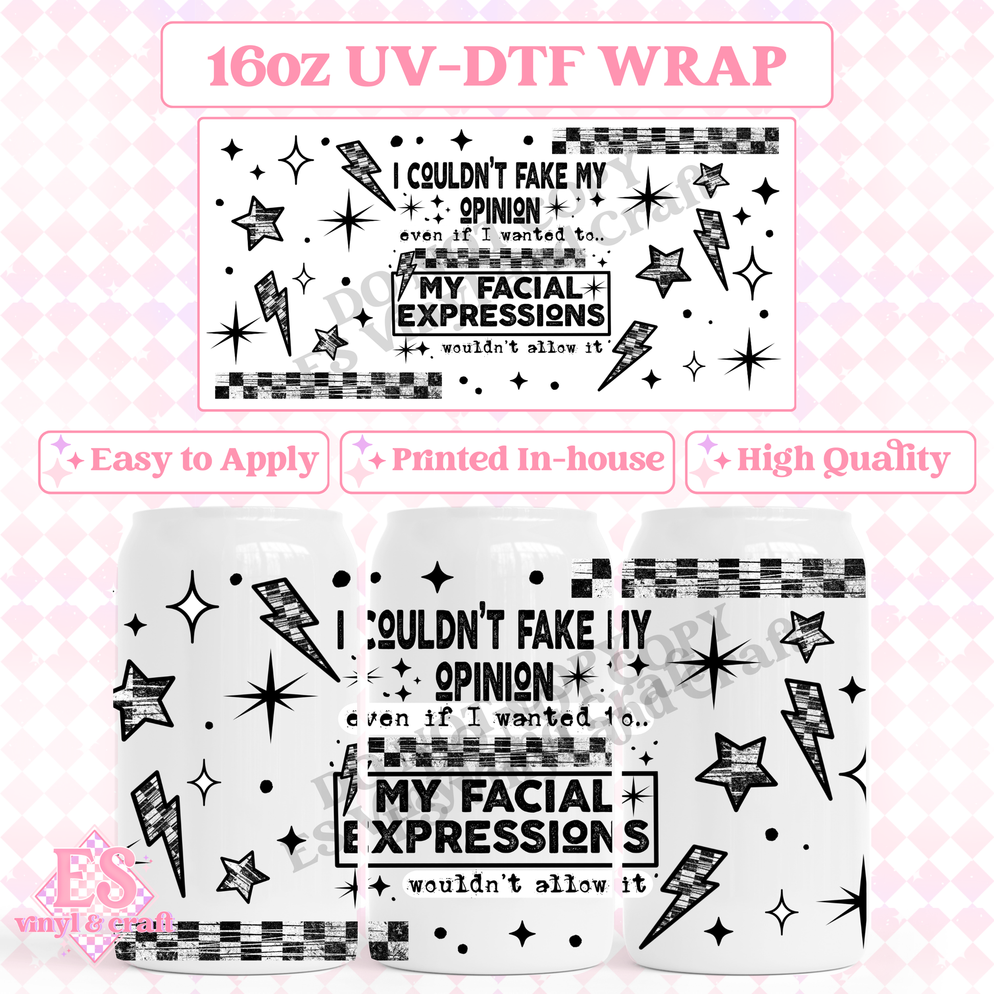 Facial Expressions (Black Elements) - 16oz Beer Can / Libbey UV-DTF Transfer image 0