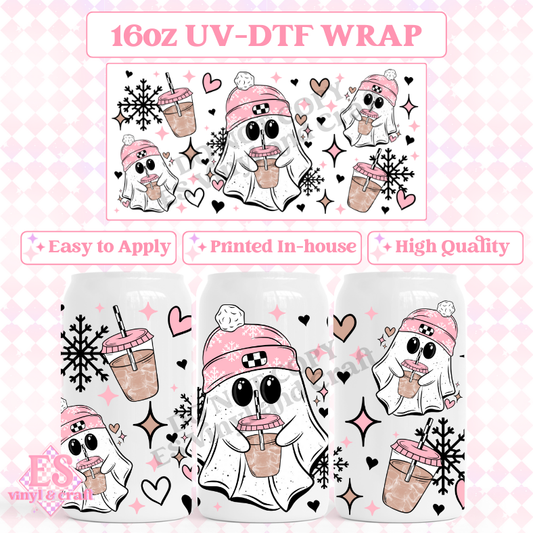 Pink Winter Ghostie - 16oz Beer Can / Libbey UV-DTF Transfer image 0