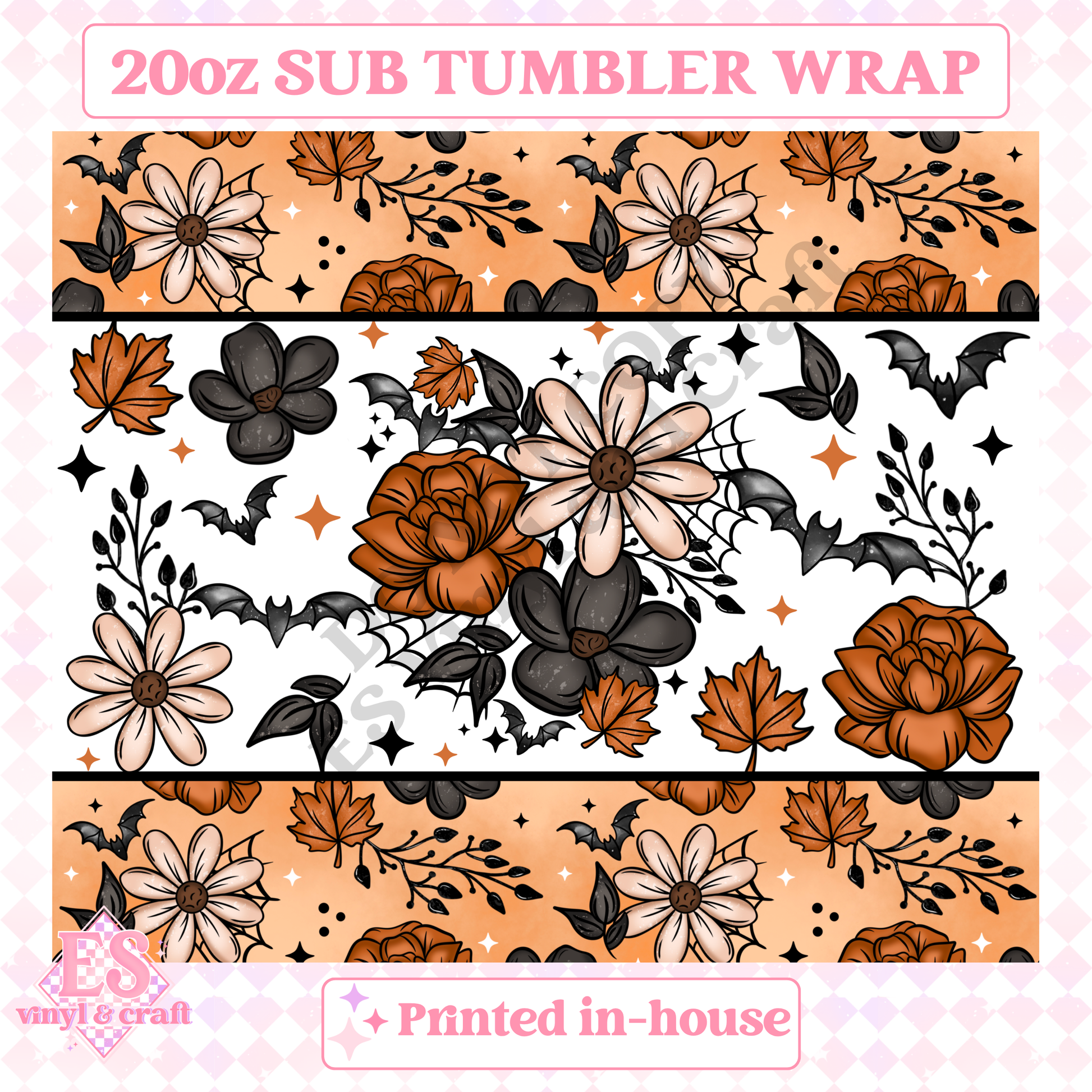 Autumn Bat Florals - Full 20oz Tumbler Sublimation Print image 1