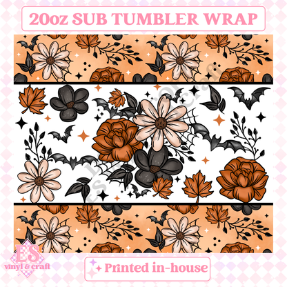 Autumn Bat Florals - Full 20oz Tumbler Sublimation Print image 1