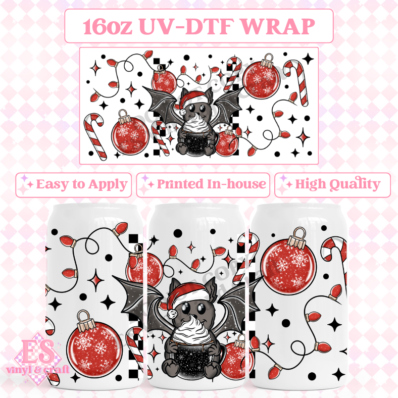 Santa Bat - 16oz Beer Can / Libbey UV-DTF Transfer image 0