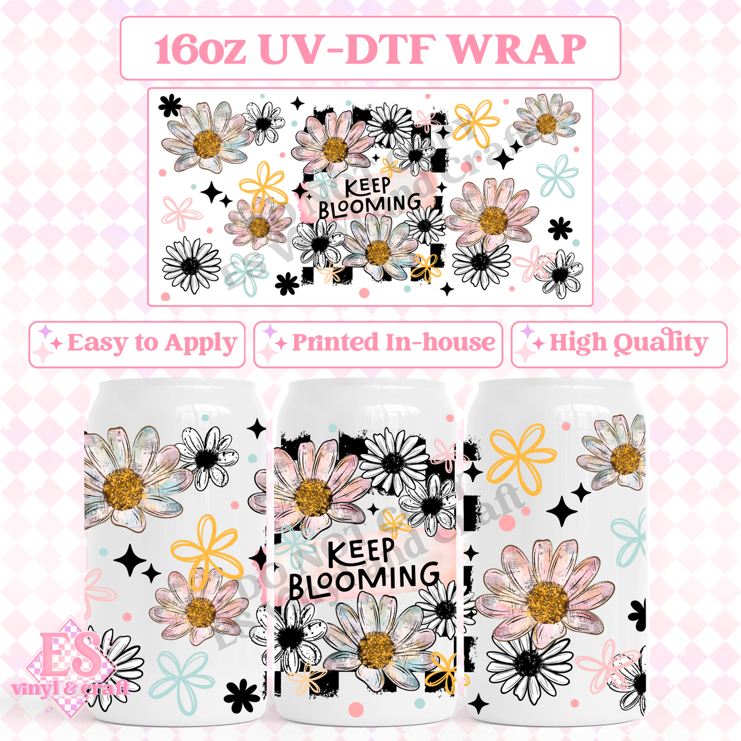Keep Blooming - 16oz Beer Can / Libbey UV-DTF image 0
