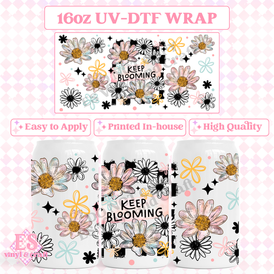 Keep Blooming - 16oz Beer Can / Libbey UV-DTF image 0