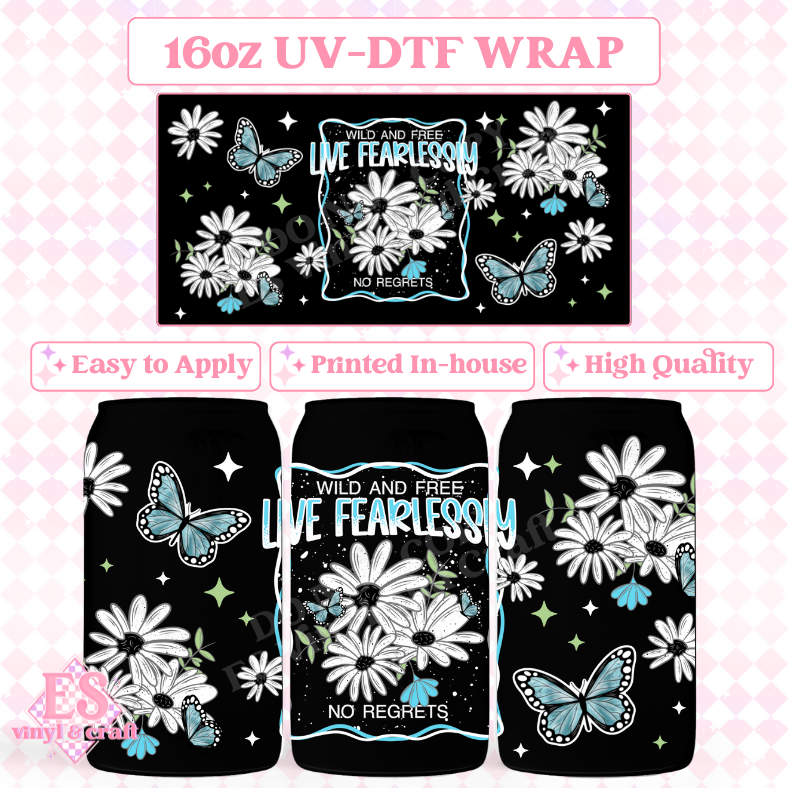 Live Fearlessly White - 16oz Beer Can / Libbey UV-DTF Transfer image 0