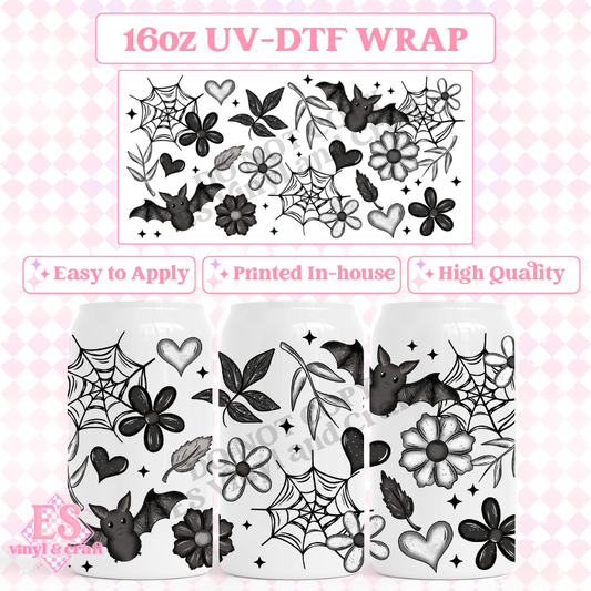 Floral Bat - 16oz Beer Can / Libbey UV-DTF Transfer image 0