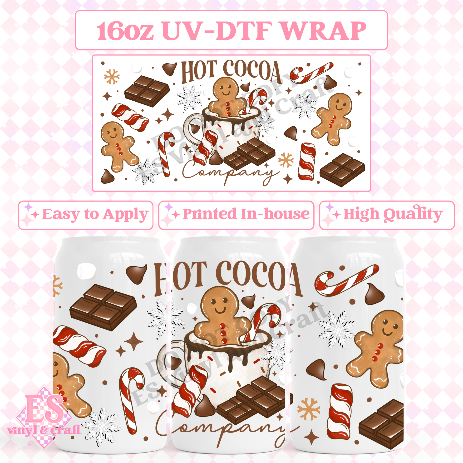 Hot Cocoa Company (Brown Elements)  - 16oz Beer Can / Libbey UV-DTF Tran image 0