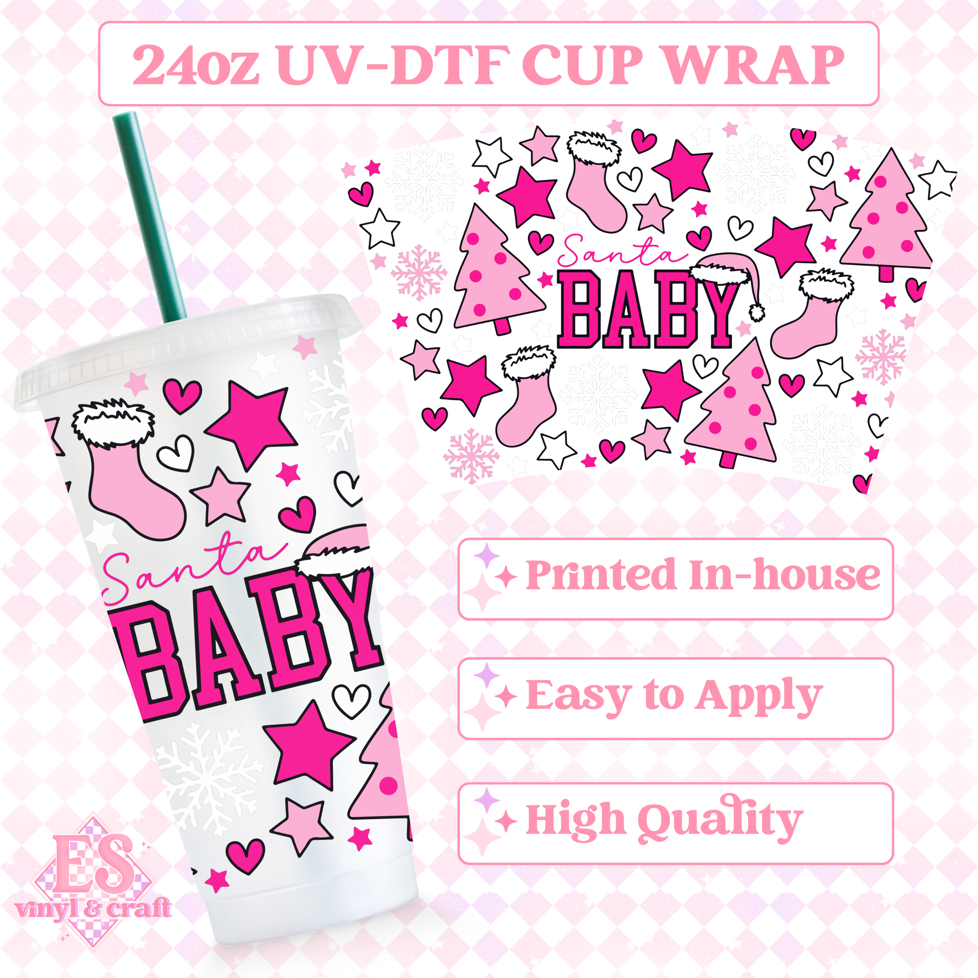 Santa Baby Pink - UVDTF 24oz Cold Cup Wrap image 0