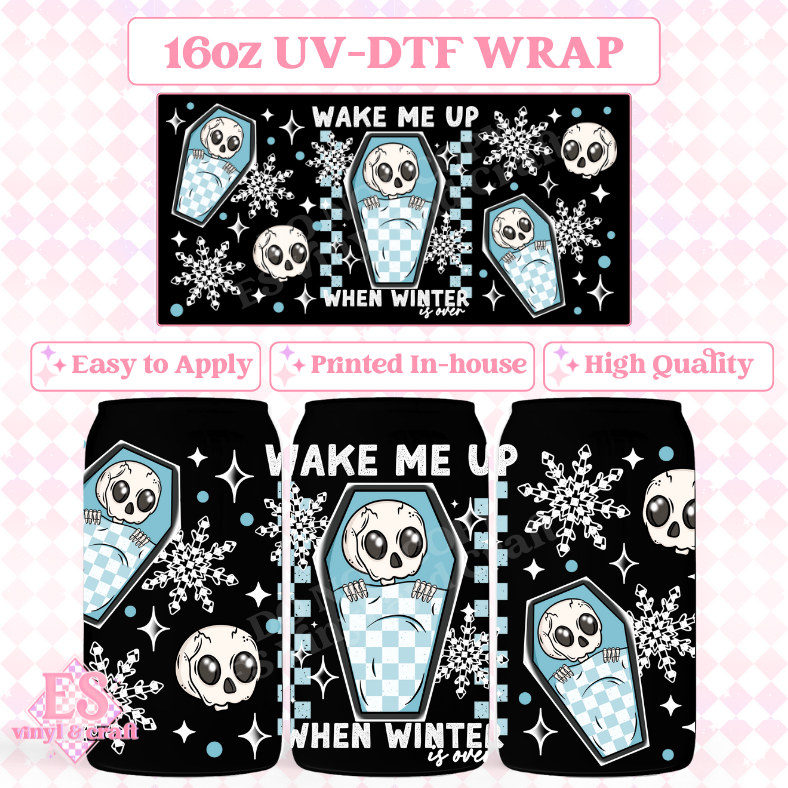 Wake Me Up (White) - 16oz Beer Can / Libbey UV-DTF Transfer image 0